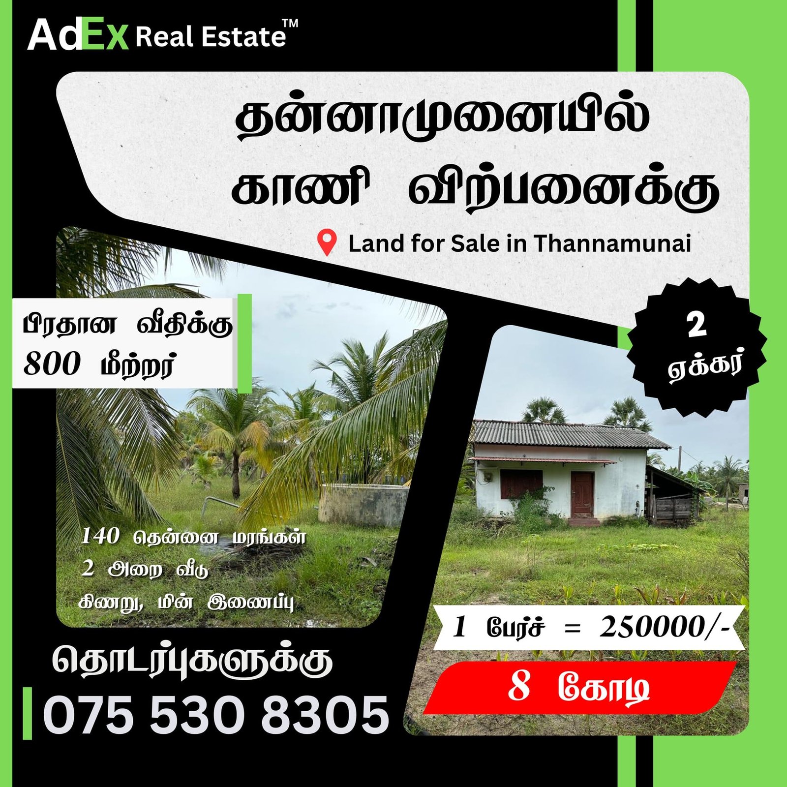 Land for Sale in Thannamunai Batticaloa (2 Acres)